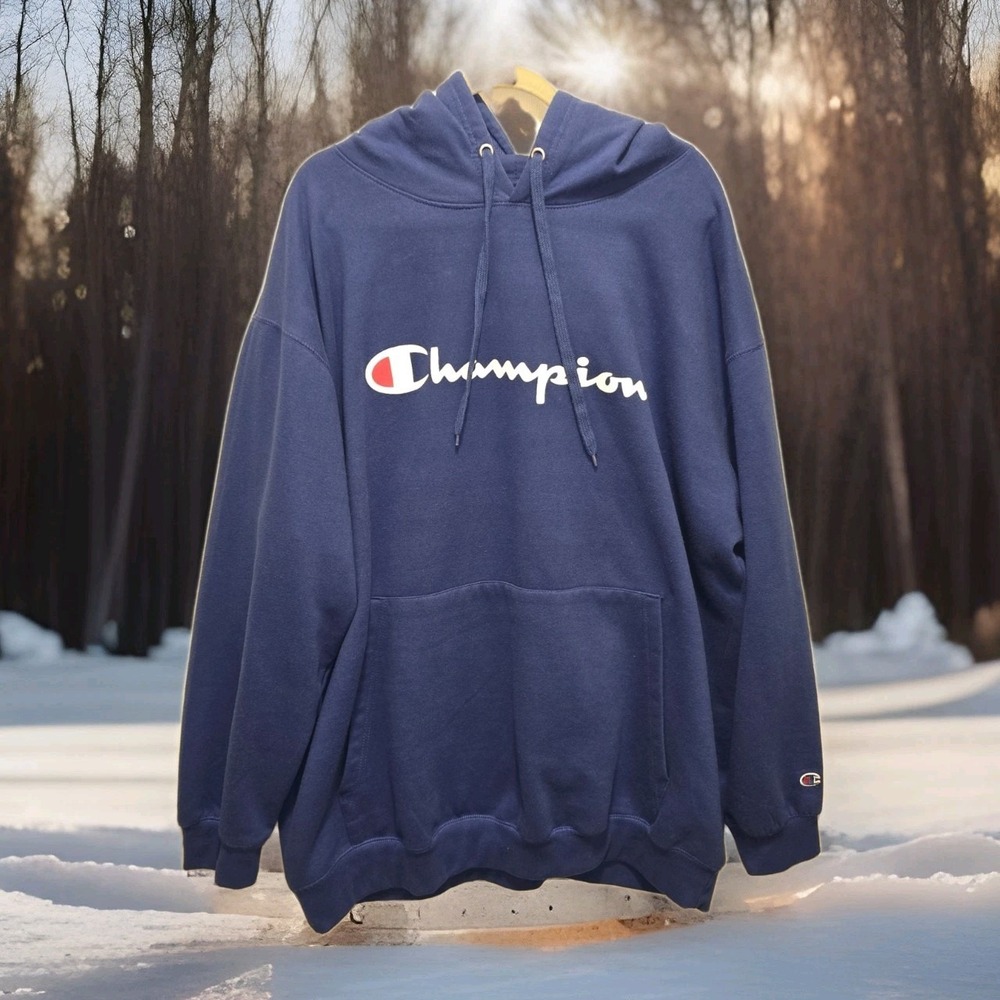 Champion Powerblend Men's Hoodie Script Logo Royal Blue SZ: 3XL